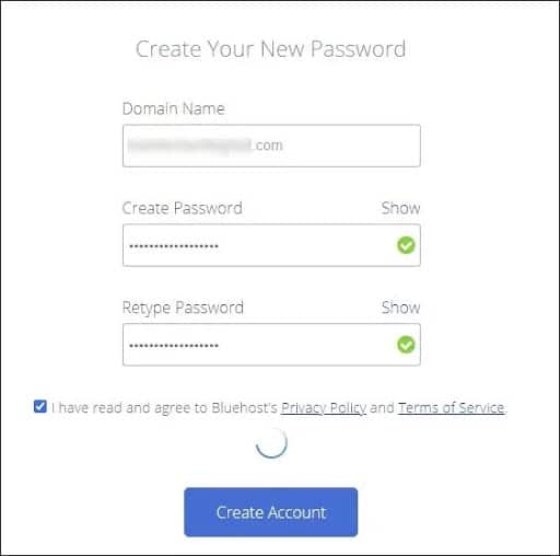 Start a blog - BlueHost new password setup