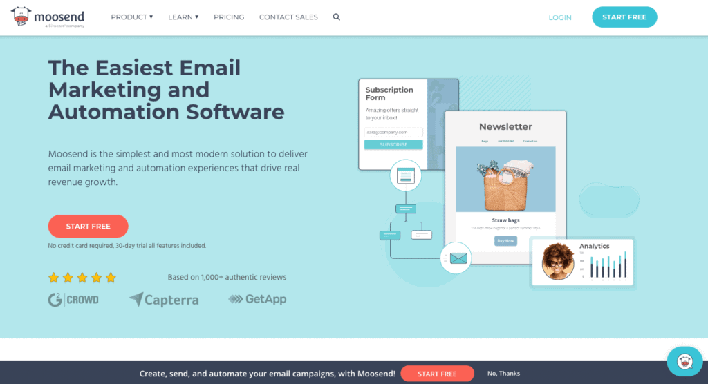 Moosend Email Marketing Platform - Homepage