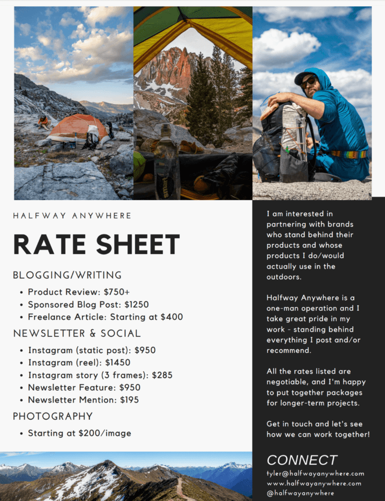 Halfway Anywhere Sponsored Post Rate Sheet