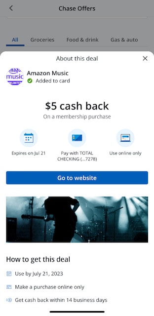 Chase Card-Linked Offers - Amazon Music Cash Back