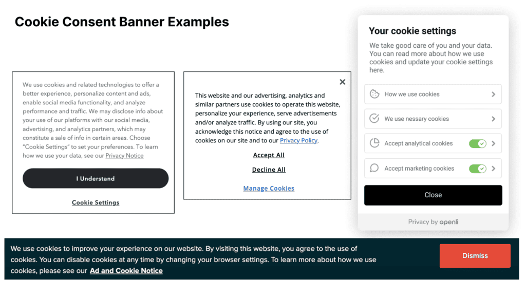 Cookie Consent Banner Examples